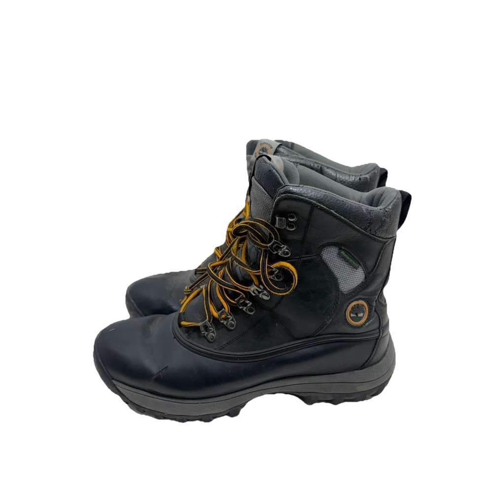Timberland Flume Hiking Boots Mens Black Leather Lace-Up Waterproof Outdoor 11 M